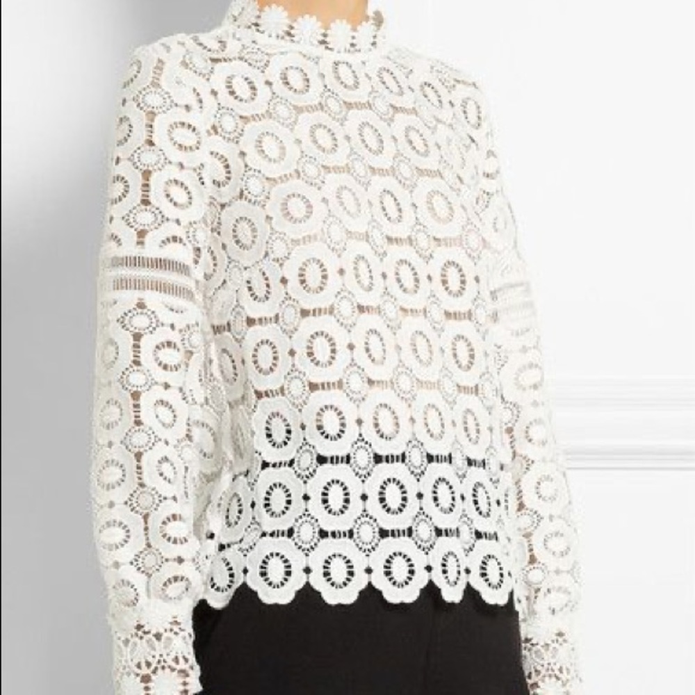 Self Portrait White Floral Lace Blouse Top